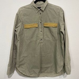 J Crew Army Green Popover Gold Chevron Beading